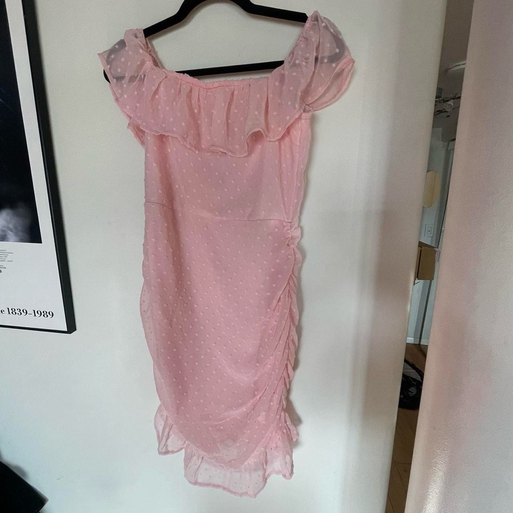 Yilibasha pink ruched coquette dress with ruffles